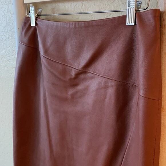 WHBM brown leather split pencil skirt - Picture 8 of 12